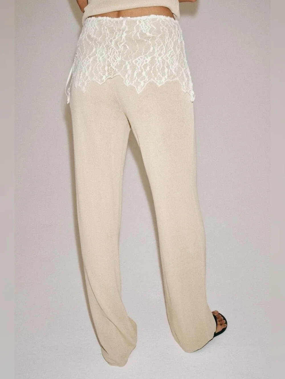 ZARA LACE RIBBED PAREO PANTS CREAM